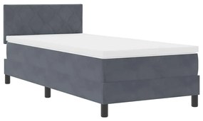 Cama Box Spring com Colchão e LED Cinza Escuro 90x190 cm Veludo