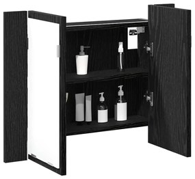 Armário de Espelho LED para Casa de Banho vidaXL Preto Carvalho 60x12x