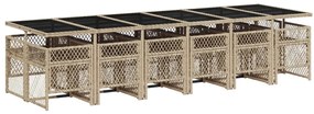 13 pcs conjunto de jantar p/ jardim com almofadões vime PE bege