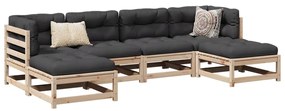 6 pcs conjunto de sofás de jardim c/ almofadões pinho maciço