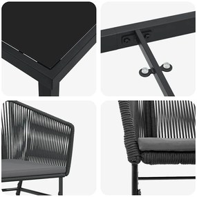 Conjunto de Jantar para Jardim 7 pcs Preto Padrão Rattan de PE