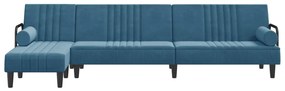 Sofá-cama em forma de L 260x140x70 cm veludo azul