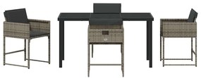 Conjunto de Jantar de Jardim com 5 Peças e Almofadas Cinzas de Rattan