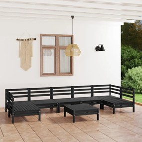 vidaXL 8 pcs conjunto lounge de jardim pinho maciço preto