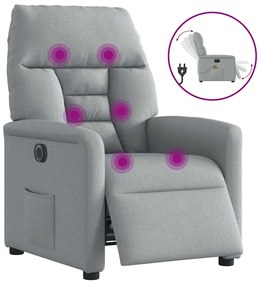 Poltrona de massagens reclinável elétrica tecido cinzento-claro