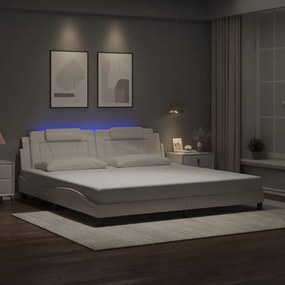 vidaXL Estrutura cama c/ luzes LED 200x200 cm couro artificial branco