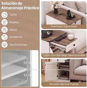 Conjunto de 2 mesas cabeçeira, mesas apoio 35 x 60 x 62 cm com estação de carregamento e armazenamento, gaveta, estante ajustável e bandeja removível,