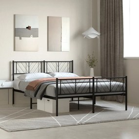 Estrutura de cama com cabeceira e pés 150x200 cm metal preto