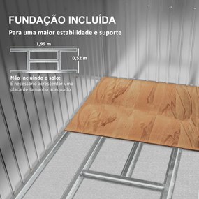 Abrigo de Jardim 213x130x172 cm Abrigo de Exterior de Aço Galvanizado com Porta Corredeira para Armazenamento Cinza Claro