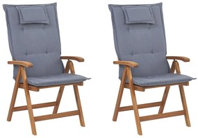 Conjunto de 2 cadeiras de jardim com almofadas azuis JAVA Beliani