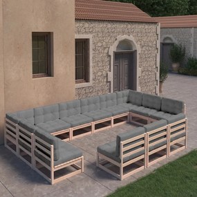 vidaXL 13 pcs conjunto lounge de jardim c/ almofadões pinho maciço