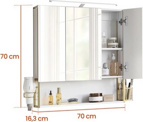 Armário de casa de banho com iluminação LED 14,6 x 70,1 x 70,1 cm branco-dourado