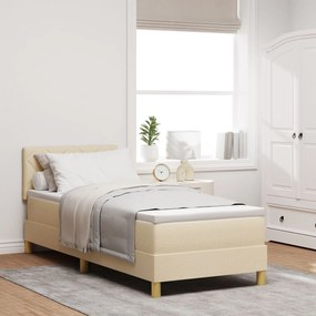 Cama Box Spring com Colchão &amp; LED Creme 80x200 cm Tecido