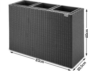 Vaso de flores Polyrattan 83x30,5x60cm Preto