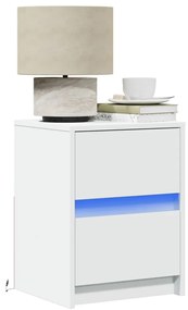 Mesa de cabeceira com luzes LED derivados de madeira branco
