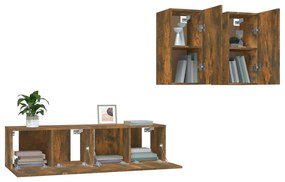 Conjunto móveis de TV 4 pcs madeira processada carvalho fumado