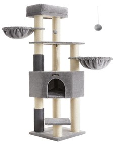 Árvore para gatos Feandrea para gatos grandes, torre resistente de 63 polegadas com almofadas autoaquecidas, 2 escovas automáticas, 9 arranhadores, poleiro grande, caverna e cestas, cinza-pomba e branco-creme PCT003N01
