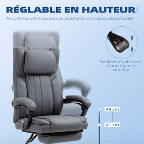 Cadeira de escritório giratória com encosto reclinável e altura ajustável, 65 x 61 x 105-113 cm, cinzenta