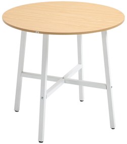 Mesa de Sala de Jantar Redonda para 4 Pessoas Mesa de Cozinha Moderna com Pés de Aço Ø80x76 cm Madeira e Branco