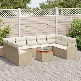 Conjunto de Sofá de Jardim de 10 Peças com Almofadas Bege em Rattan Ac