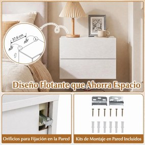Mesa de Cabeceira Suspensa, 42 x 30 x 29 cm, 2 Gavetas, Branco
