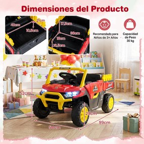 Carrinho Elétrico Infantil 12V para crianaças 2 a 5 anos, 99 x 54 x 52 cm, Motor Duplo, Vermelho