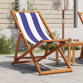 vidaXL Cadeira praia dobrável mad. eucalipto maciça/tecido azul/branco