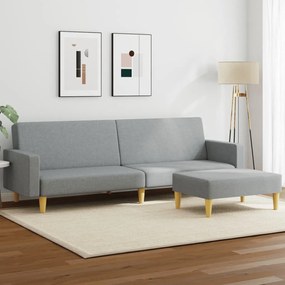 vidaXL Sofá-cama de 2 lugares c/ apoio de pés tecido cinzento-claro