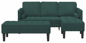 Sofá de Jardim vidaXL com Banco e Almofadas em Veludo Verde Escuro em
