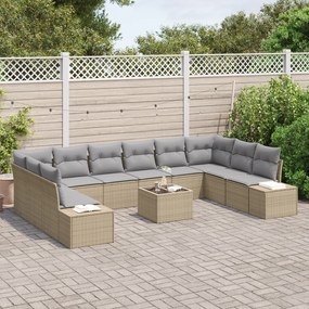 Conjunto de Sofá de Jardim de 11 Peças com Almofadas Pretas de Vime de