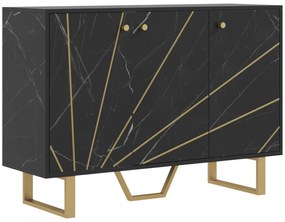 HOMCOM Aparador de Sala de Estar com 2 Armários e Prateleira Interior Ajustável com Efeito Mármore 107x35x75 cm Preto e Dourado