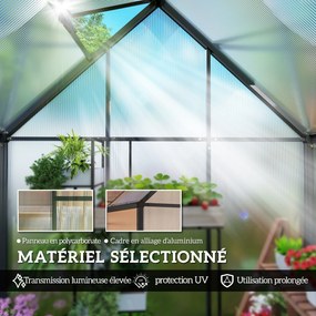 Estufa de jardim em alumínio e policarbonato 170 (L) x 58 (P) x 195 (A) cm, estufa com janela ajustável e porta de batente resistente às intempéries e