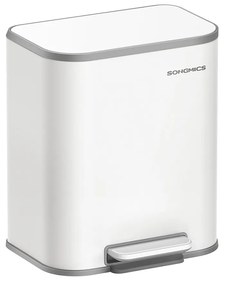 Lixeira de cozinha SONGMICS, lixeira de 20 litros com tampa, lixeira com pedal, aço, fechamento suave, função de retenção, com lixeira interna, branco nuvem LTB542W02