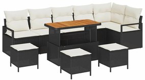 Conjunto de Sofá de Jardim de 10 Peças com Almofadas Pretas em Rattan
