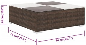 6 pcs conjunto lounge jardim c/ almofadões vime PE castanho
