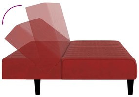 Sofá-cama de 2 lugares veludo vermelho tinto