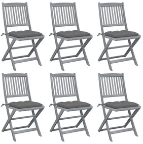 Cadeiras exterior dobráveis c/ almofadões 6 pcs acácia maciça