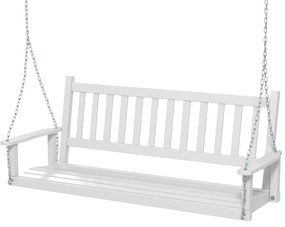 Banco de baloiço com 3 lugares 168 x 65 x 63 cm suspenso de madeira de choupo para jardim, Correntes ajustáveis Branco