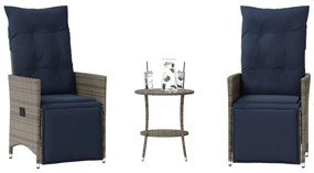 Conjunto Bistro de 3 peças com almofadas em rattan sintético cinza