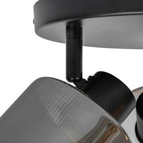 Candeeiro de teto spot preto com vidro fumê redondo 3-luzes ajustável - Laura