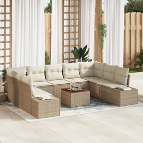 vidaXL Conjunto de Sofás de Jardim de 10 Peças com Almofadas Bege Vime Acácia