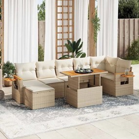 8 pcs conjunto sofás jardim com almofadões vime PE/acácia bege