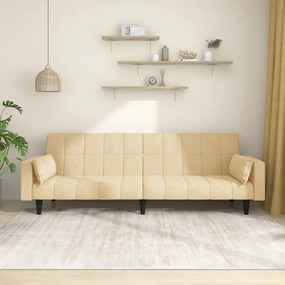 337522 vidaXL Sofá-cama 2 lugares com duas almofadas veludo cor creme