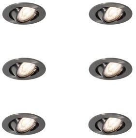 Conjunto de 6 Focos Embutidos Modernos Gunmetal GU10 50mm Redondos Inclináveis - Cisco