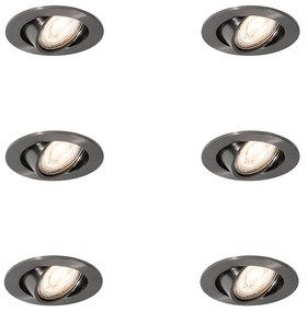 Set van 6 moderne inbouwspots gunmetal GU10 50mm rond kantelbaar - Cisco Moderno