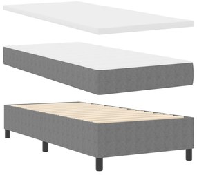 Cama Box Spring com Colchão Cinza Individual Tecido de Veludo