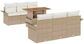Conjunto de Sofás de Jardim 7 Peças com Almofadas Bege em Rattan Sinté