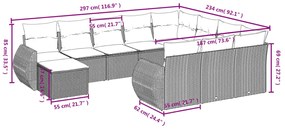 11 pcs conjunto sofás de jardim c/ almofadões vime PE cinzento