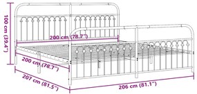 Estrutura de cama com cabeceira e pés 200x200 cm metal preto