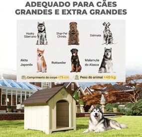 Casota para Cães Exterior Extragrande em Plástico com 2 Janelas, Base Elevada e Estacas Bege